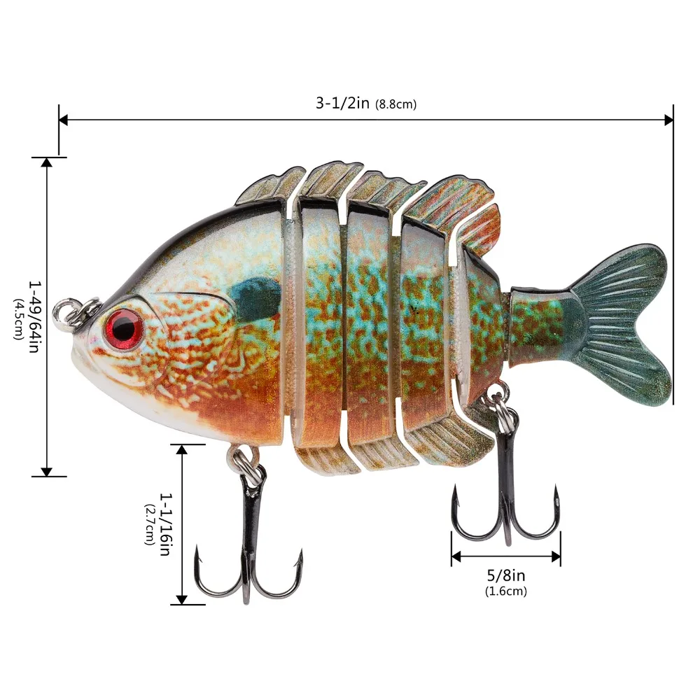 Bassdash SwimPanfish Multi Jointed Panfish Bluegill Swimbaits Topwater Hard Bass Fishing Crank señuelo 24g/8,8 cm, 4 colores