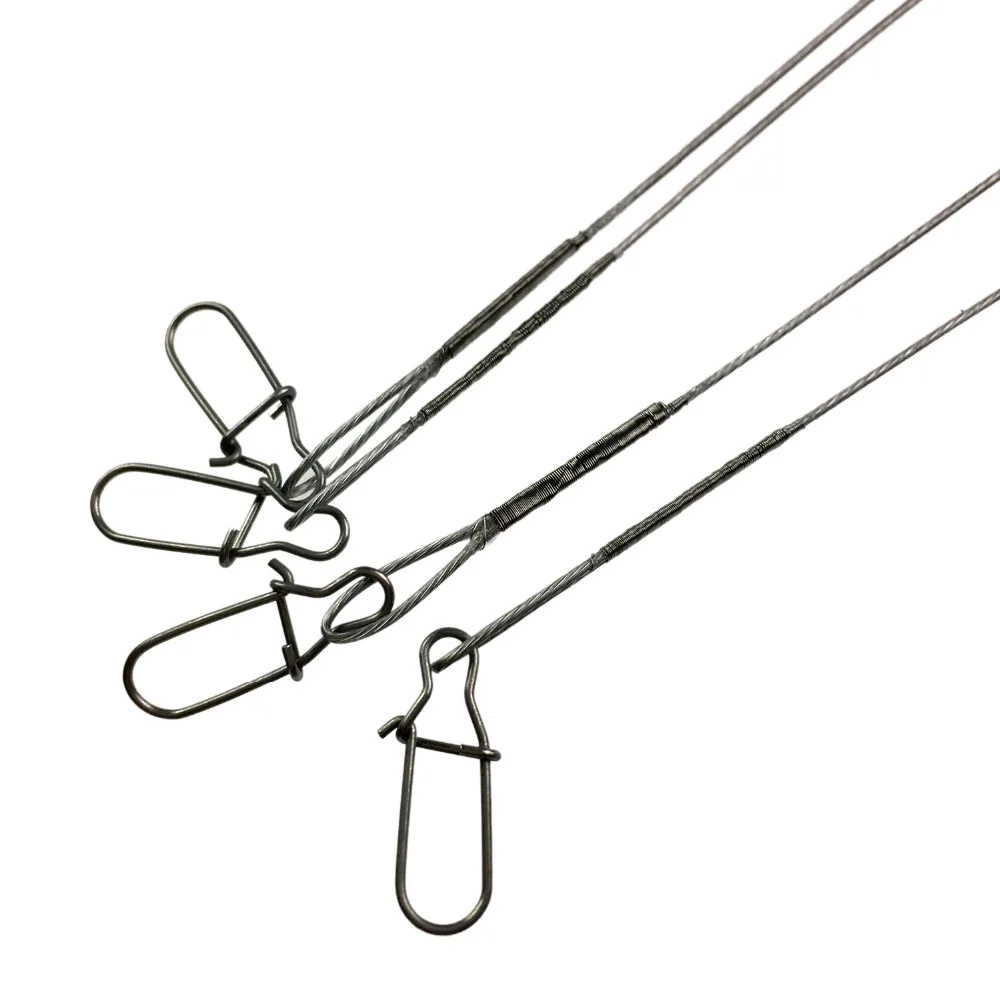 30 Uds. De líneas de pesca de 25cm, líder de alambre de acero con giratorios, 32cm, 35lb, cables de pesca a presión multibloqueo, correa Leadcore - imagen 3