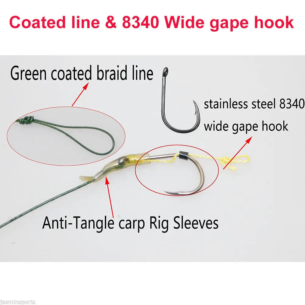 Anzuelos de pesca de carpa, aparejo para el pelo de carpa, línea recubierta verde, anzuelos de gran tamaño 2 4 6, 18 unidades = 3 paquetes/lote - imagen 2