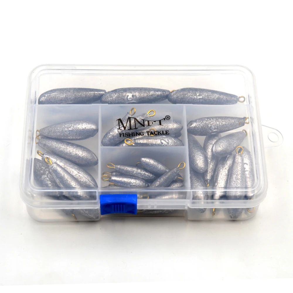 MNFT 40 unids/caja tamaño de peso 10g/20g/30g/40g/50g combinación de plomo de pesca anillo de cobre gota de agua aparejos de pesca de peso de plomo - imagen 5