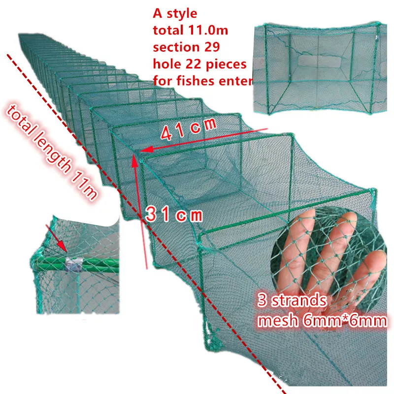 Jaula de pesca de 11m, Marco grande, fuerte, Material con nudo, accesorios de red de pesca al aire libre, Balik Olta Malzemeleri - imagen 3