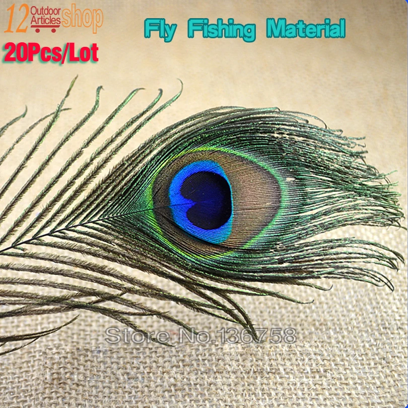 20 piezas de pelo de ojo de cola de pavo real Natural para atado de moscas, Streamer, moscas Slamon, pluma de pavo real de oliva, señuelo de pesca con mosca, Material DIY - imagen 2