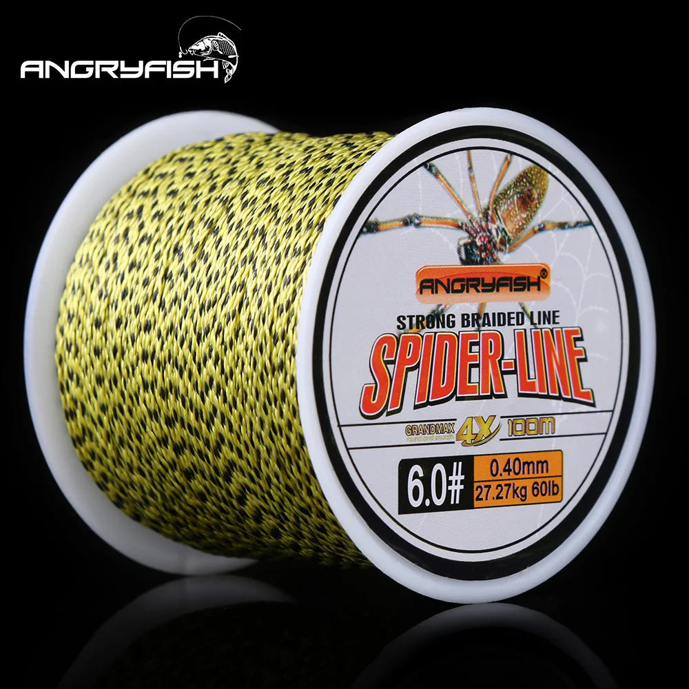 Angryfish-sedal de pesca trenzado de PE, sedal de 4 hebras, multifilamento de 10- 60lb, serie Spider-Line, 100m/300m/500m