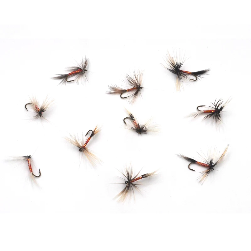 MNFT-SEÑUELOS falsos para pesca, 10 unidades, 12 #, Banda Dorada, bobinado, rojo, barba larga, puede volar trucha - imagen 3