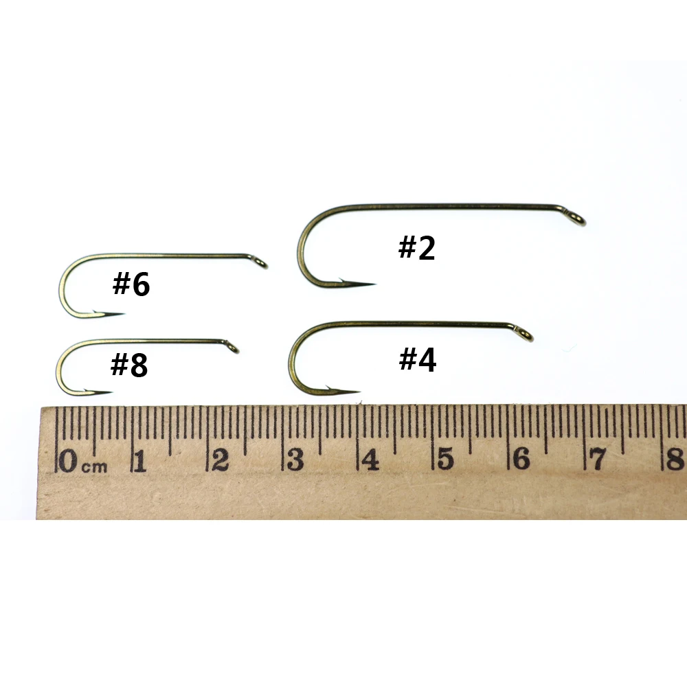 Bimoo-anzuelos de Color bronce para atar moscas, gancho de serpentina de agua dulce, tamaño 2, 4, 6 y 8, 2x largos, 2x H, 20 unidades - imagen 3