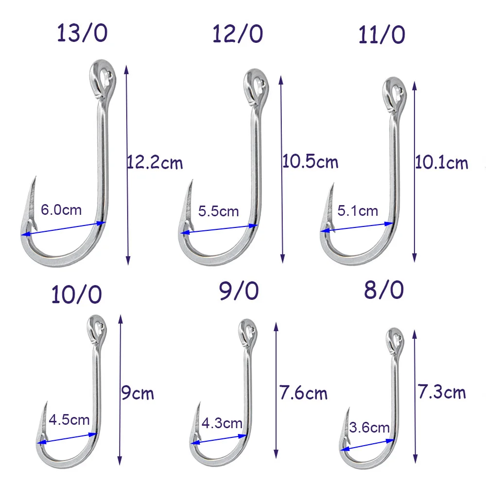 JSM-anzuelos de pesca de acero inoxidable para agua salada, juego grande, atún, barco, aparejos de pesca en hielo, tamaño 3/0-13/0, 15 unidades por lote - imagen 2