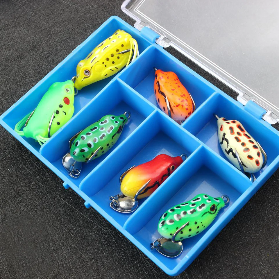 7 piezas 7 colores Topwater pequeña rana señuelo cebo cuerpo hueco suave pesca señuelos anzuelos cebos juego de aparejos y caja - imagen 4