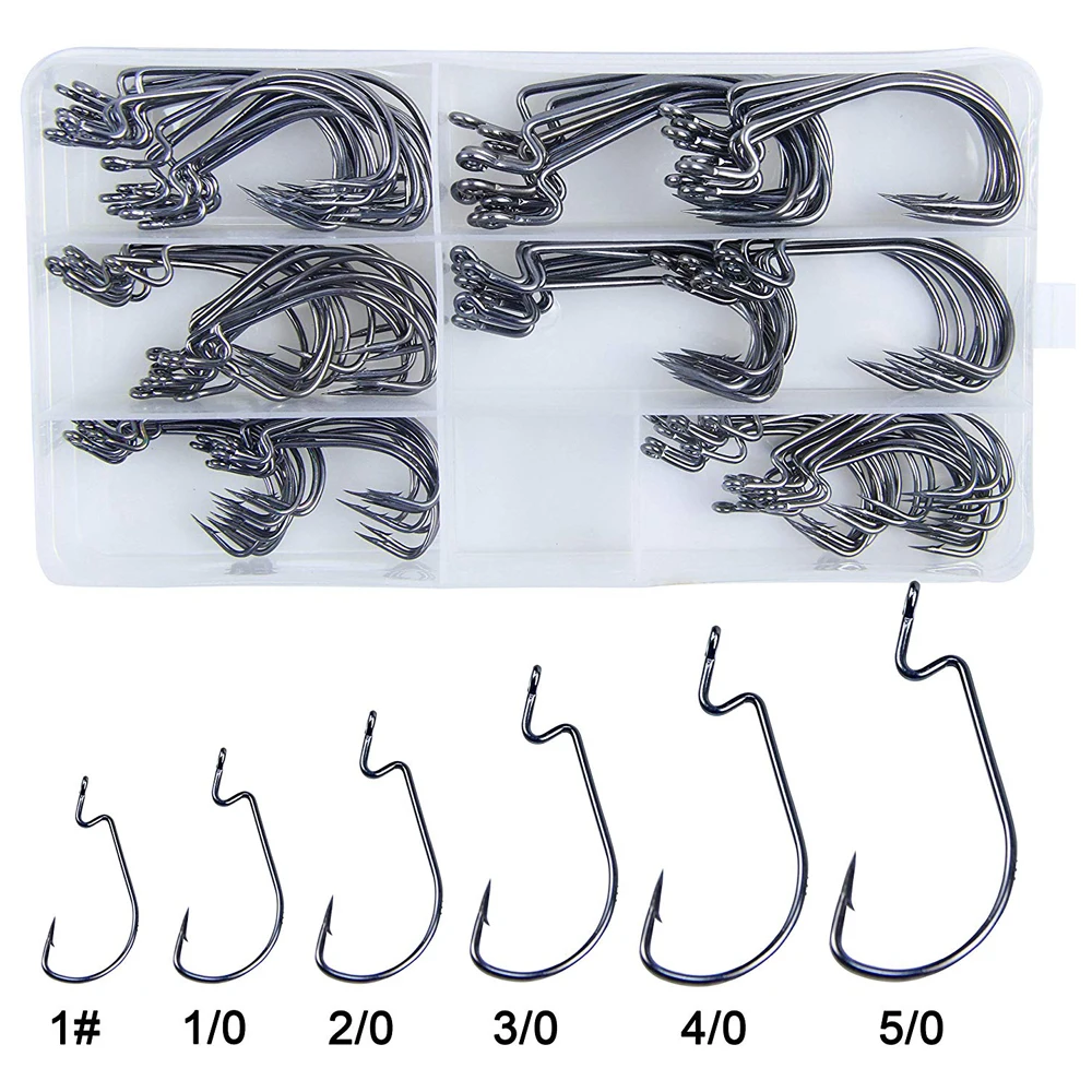 120Pcs-Box-38105-High-Carbon-Steel-Worm-Bait-Hook-Jig-Fishing-Hook-2X-Wide-Gap-Offset (1)