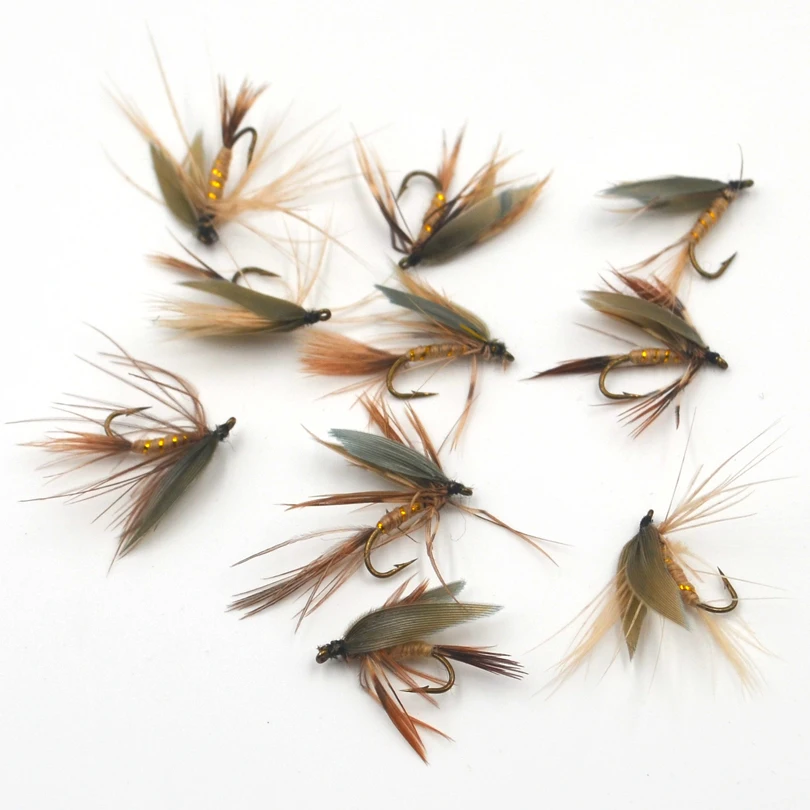 MNFT Señuelos de Pesca de selección de moscas secas, alambre dorado, cuerpo de cebra amarilla, económico, 10 piezas, 12 # - imagen 2
