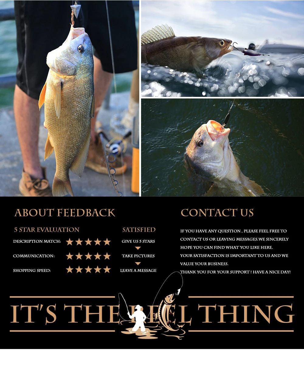 La imagen es un collage de tres fotografías relacionadas con la pesca. La foto superior izquierda muestra a una persona sosteniendo un pez por la boca, presumiblemente después de pescarlo. La foto superior derecha captura un pez en el agua, con un señuelo de pesca visible en su boca, lo que indica que ha sido capturado.