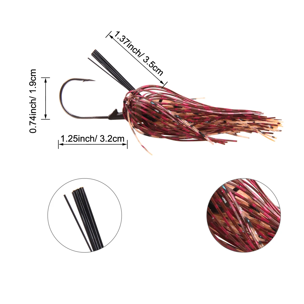 Señuelo de pesca sin Weedless, 6 piezas, 7g, 10g, plantilla de fútbol, falda de silicona, gancho de cabeza para lubina, Walleye, trucha, perca - imagen 2