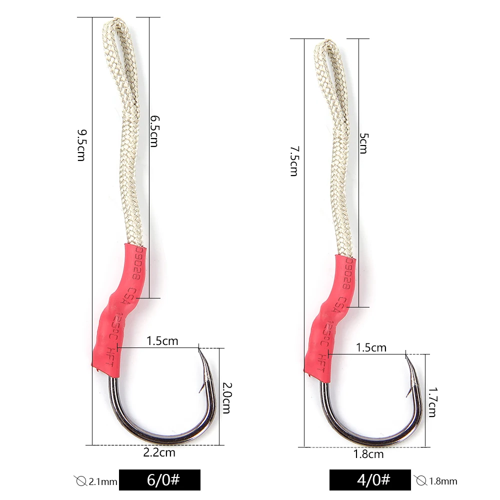 NGB 2PCS Anzuelo de pesca en el mar Assist 5/0 # -12/0 #   Accesorios de pesca con anzuelo de cabeza de plantilla de atún de acero inoxidable