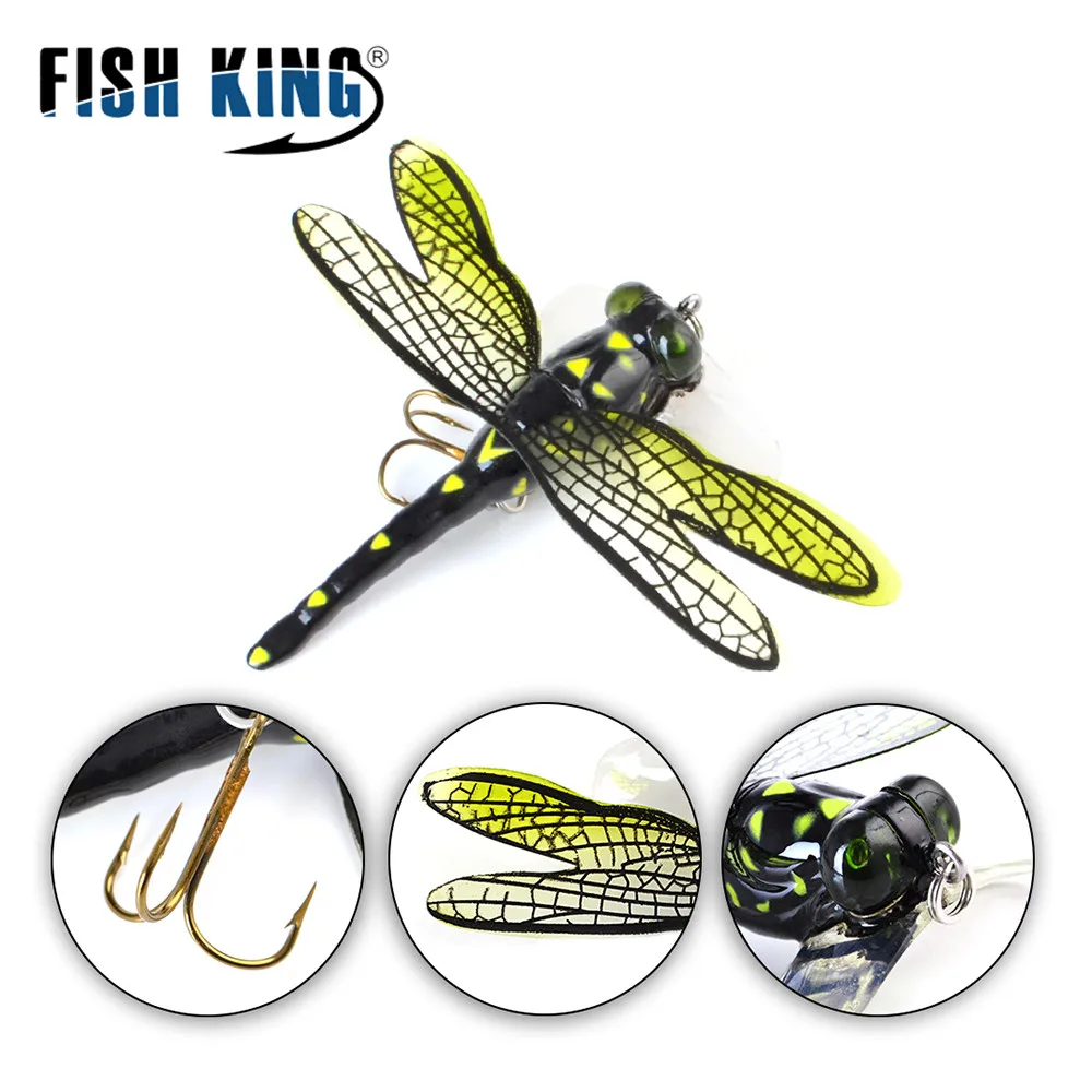 FISH KING-señuelo de pesca con mosca flotante, 1 unidad, peso 6g, longitud 75mm, Libélula realista, Mosca, gancho peludo, señuelo de insectos - imagen 3