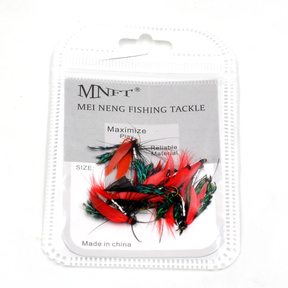 MNFT-señuelo de pluma roja para pesca con mosca, cebo Artificial para pesca con mosca, gancho seco, 10 # - imagen 4