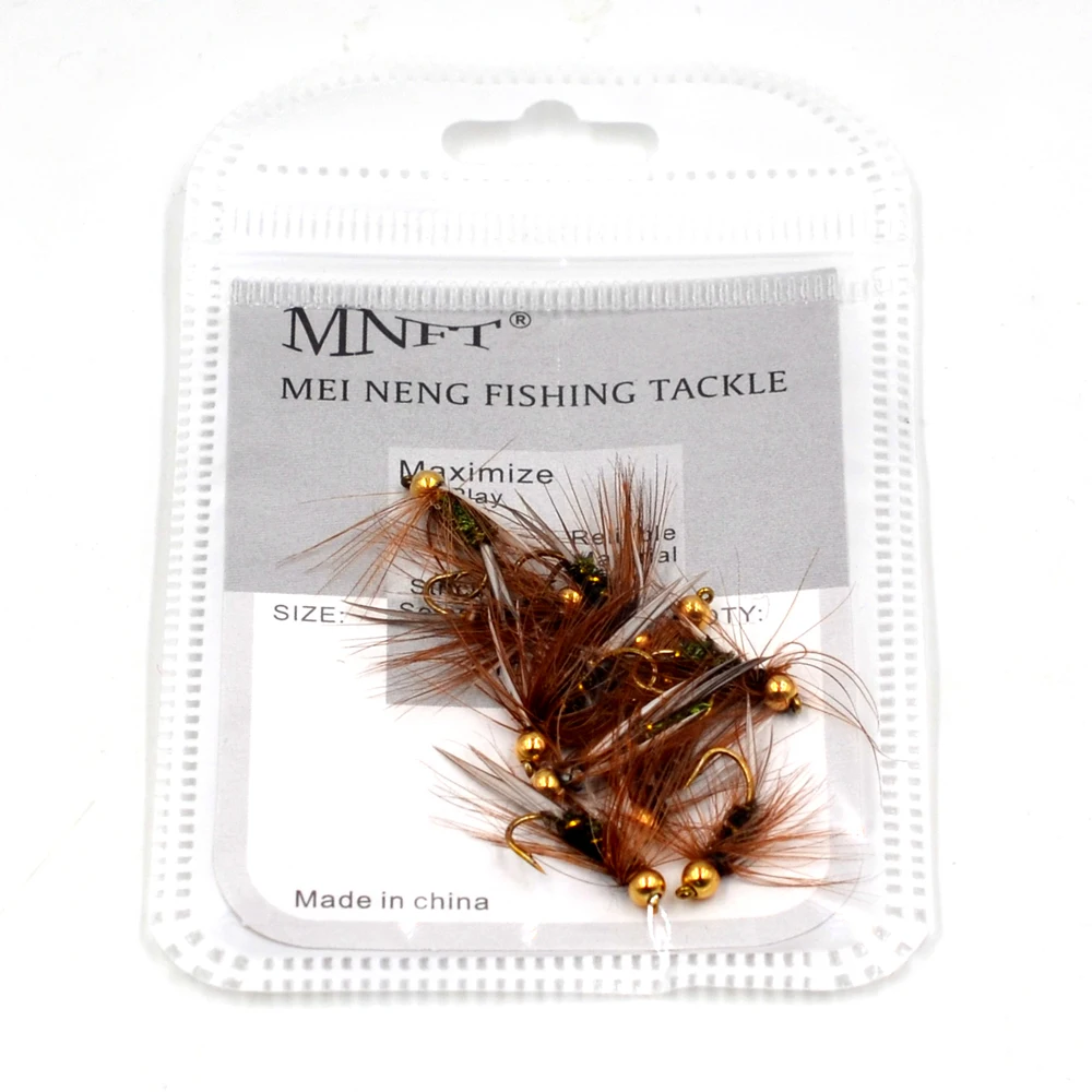 MNFT-cabeza dorada de latón, trucha, pesca en gris, moscas, mosca húmeda, cuentas, príncipe, ninfa, 10 piezas. ° 10 - imagen 4