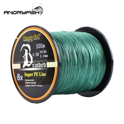 Angryfish venta al por mayor 500 metros 8X hilo de pescar trenzado 8 colores línea de PE súper fuerte