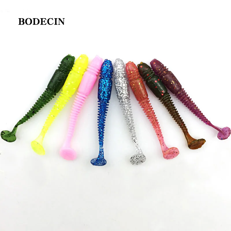 16pcs Fishing Takcle Lure Worms Artificial Soft Baits with salt smell T Tail lures 50mm 1g Grubs Maggot Plastic Jig Head Texas (4)
