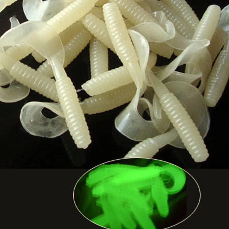 Señuelo de pesca suave, cebo de gusano que brilla en la oscuridad, 6cm, 7cm, lote de pesca nocturna, 10 piezas - imagen 5