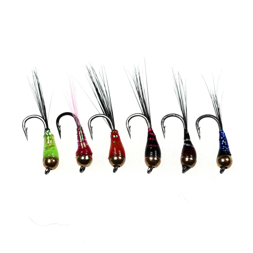 Bimoo-anzuelo de pesca de hundimiento rápido, cabeza de cuentas de latón, epoxi, ninfa, trucha, Bluegill, 6 piezas, #14 - imagen 3