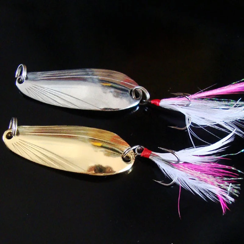 Señuelo de cuchara de pesca con forma de hoja Salix de Metal, 5-15g, cucharas de concha de onda de agua, anzuelo triple con pluma de cristal, cebo duro, lote de 2 piezas - imagen 2