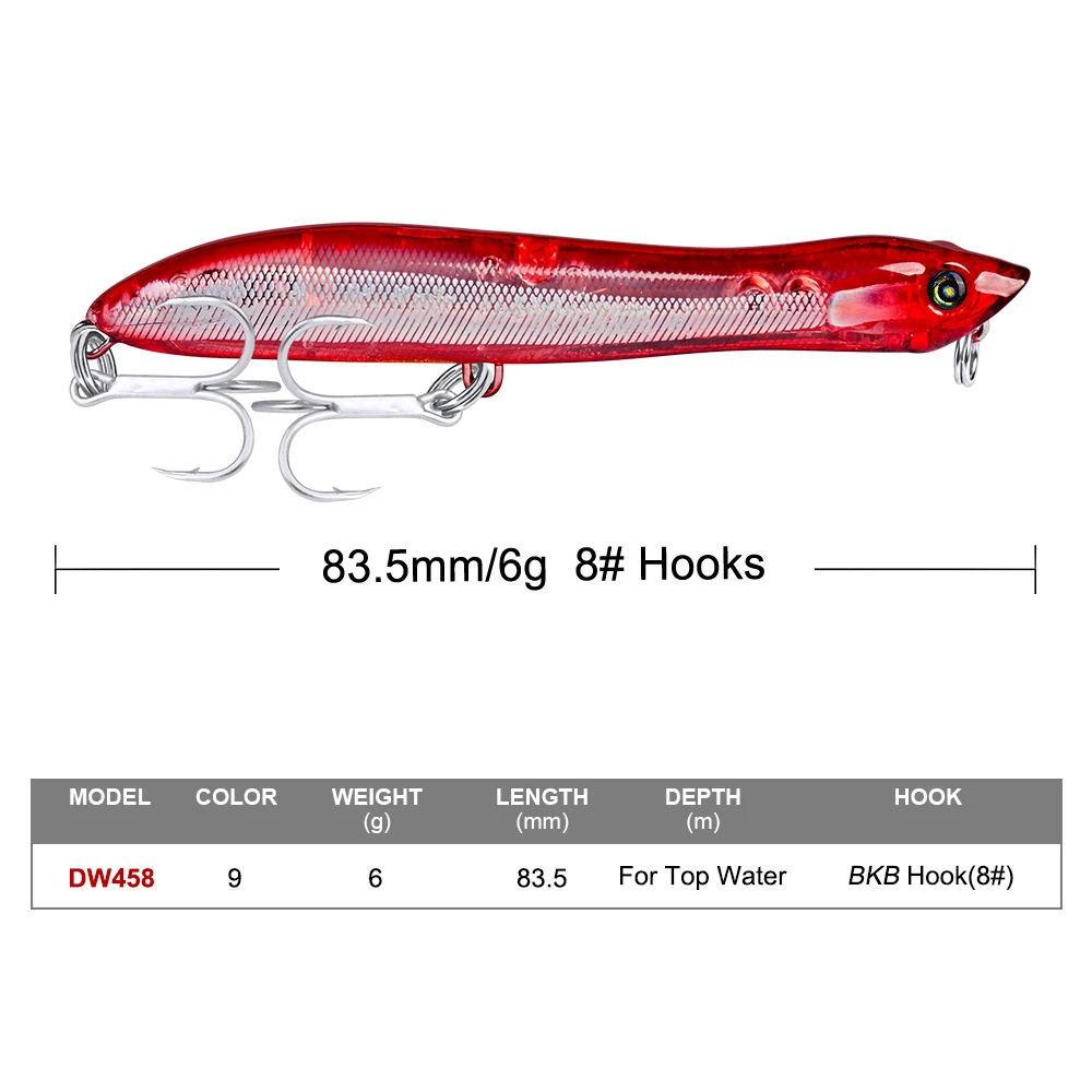 PROBEROS-Señuelos de Pesca Popper, cebos de lubina de 9 colores, 0,21 oz-6g, alta calidad, 8,35 cm, aparejos de pesca, 8 # BKB, anzuelo - imagen 5