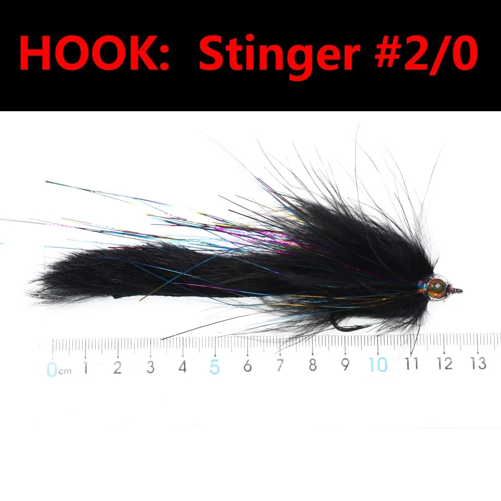 Wifreo 2/0 Bunny Tail Pike Mosca de acero almizclada con cabeza epoxi depredador pesca en agua salada serpentinas de mosca negro blanco amarillo - imagen 2