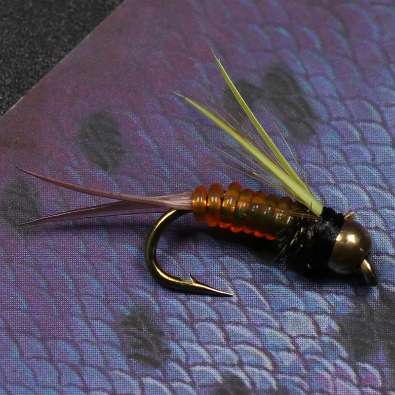 Bimoo-Cabeza de cuentas de latón, cola de faisán, príncipe, trucha, pesca, ninfa, moscas, #14, 10 Uds. - imagen 3