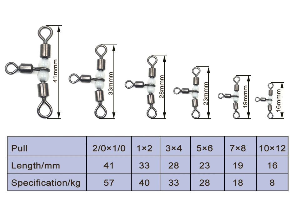 MNFT Paquete de eslabones triples con cuentas brillantes, conector giratorios de aparejos de pesca, accesorio de aparejos de pesca giratorios trigeminales, 1 paquete - imagen 2