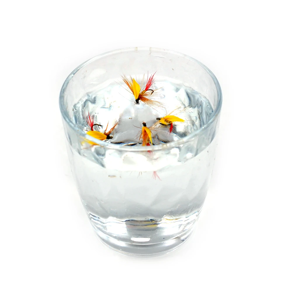 MNFT 10PCS 12 #   Señuelos de pesca con moscas secas, moscas de trucha, alas amarillas, cebra, ala amarilla, cola roja, señuelo de pesca con mosca - imagen 4