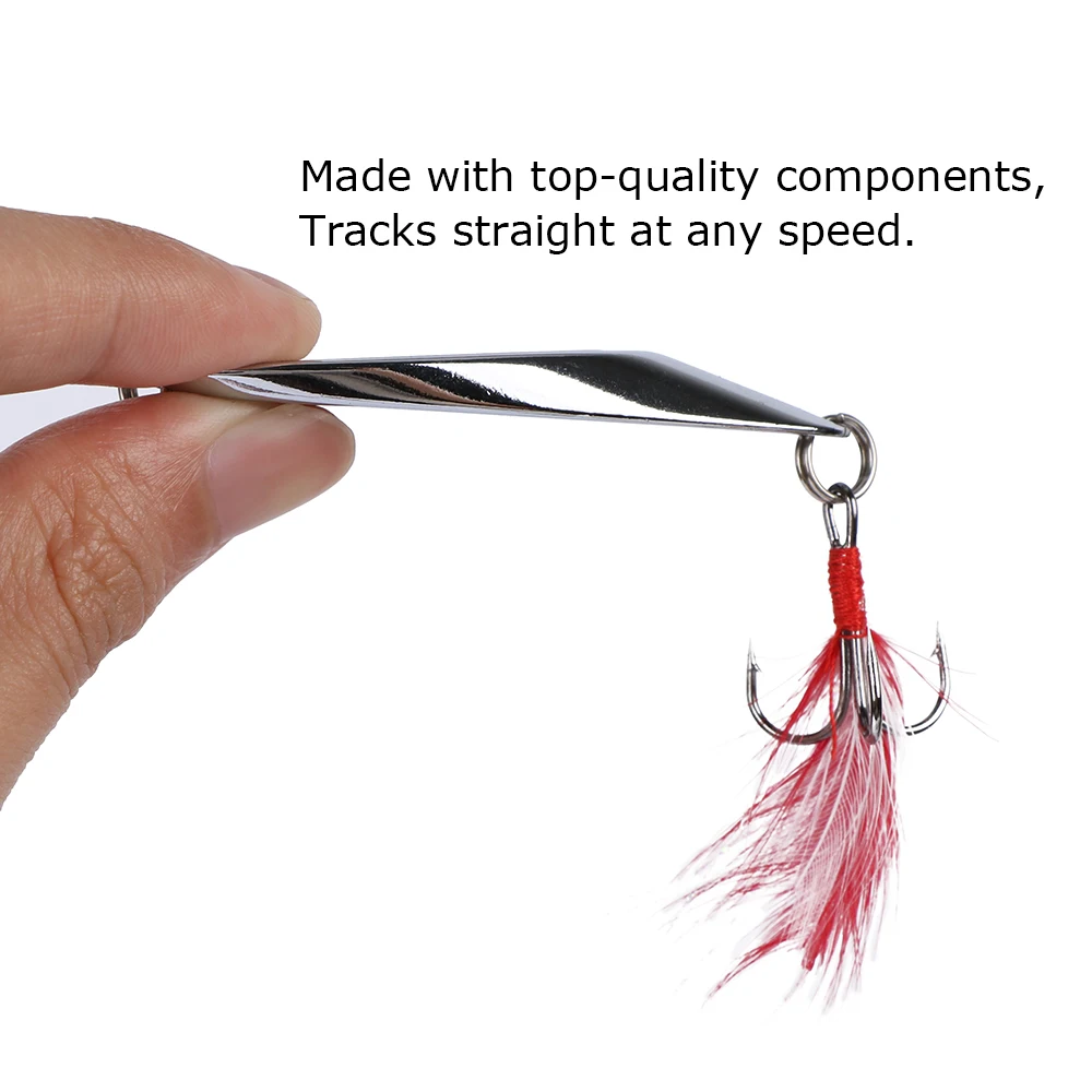 Goture-señuelo de Metal para pesca de trucha, cebo giratorio para lubina, anzuelos Mustad de acero inoxidable con pluma, cebo Artificial, 7g, 10g - imagen 4