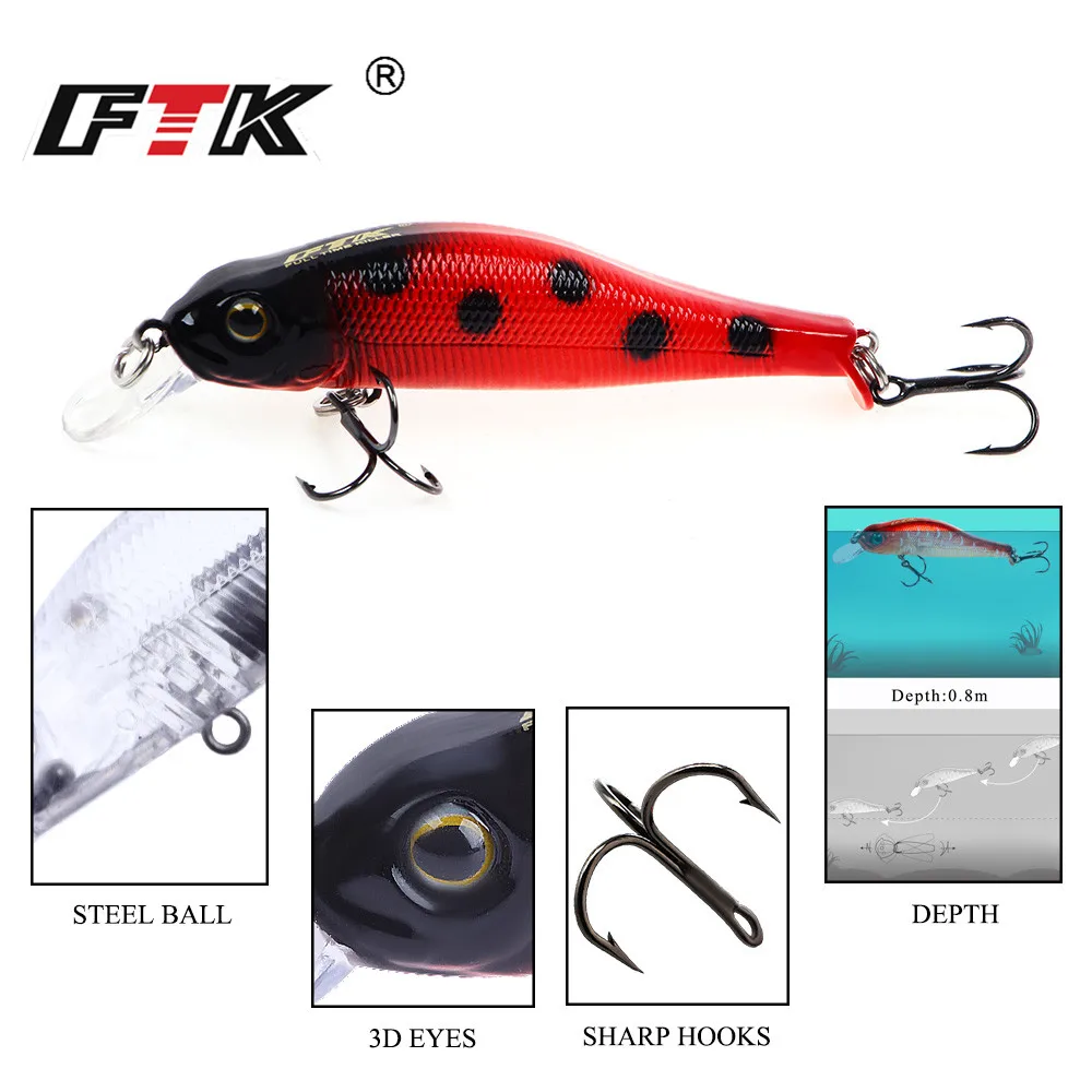 FTK 6g Swimbait Minnow Wobblers para Lucio señuelo de pesca 8cm 3D ojo duro Artificial Jerkbait cebo de pesca - imagen 5