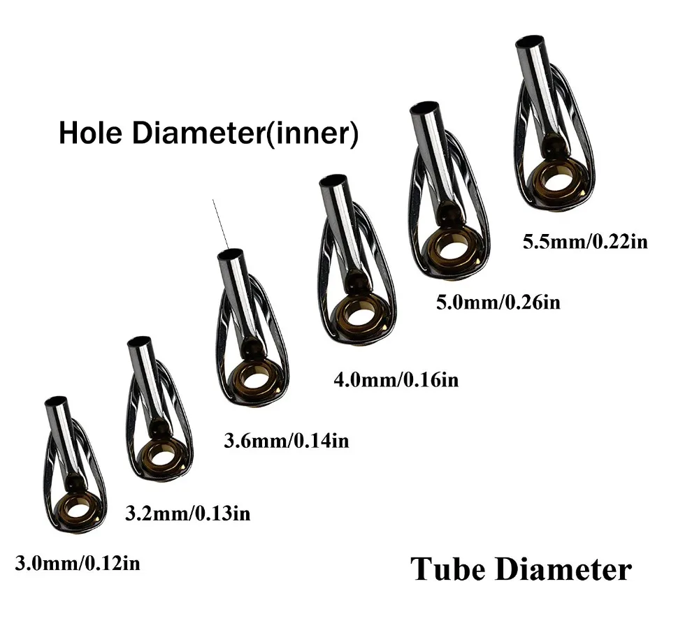 30 Uds. Kit de reparación de puntas de caña de pescar de 3mm-5,5mm, doble anillo de cerámica dorado, puntas de caña de pescar de fundición giratoria de mar, aparejos de fijación - imagen 3