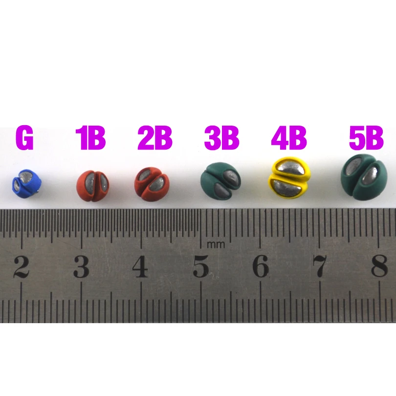 MNFT nuevo Clip peso de plomo Split Shot Rig plomos Multicolor cubiertos con goma de PU protege la línea de pesca G, 1B a 5B - imagen 4