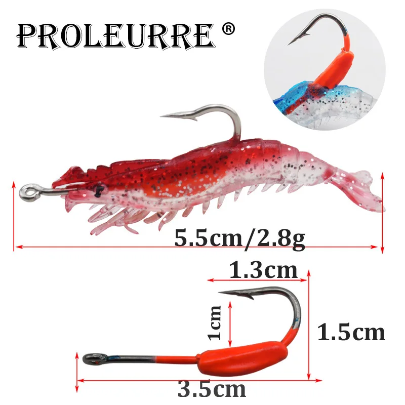 Proleurre-SEÑUELOS suaves de silicona para camarones, cebos de pesca, anzuelos de cangrejo, aparejos luminosos, 65mm/3g, 4 unidades por lote - imagen 2