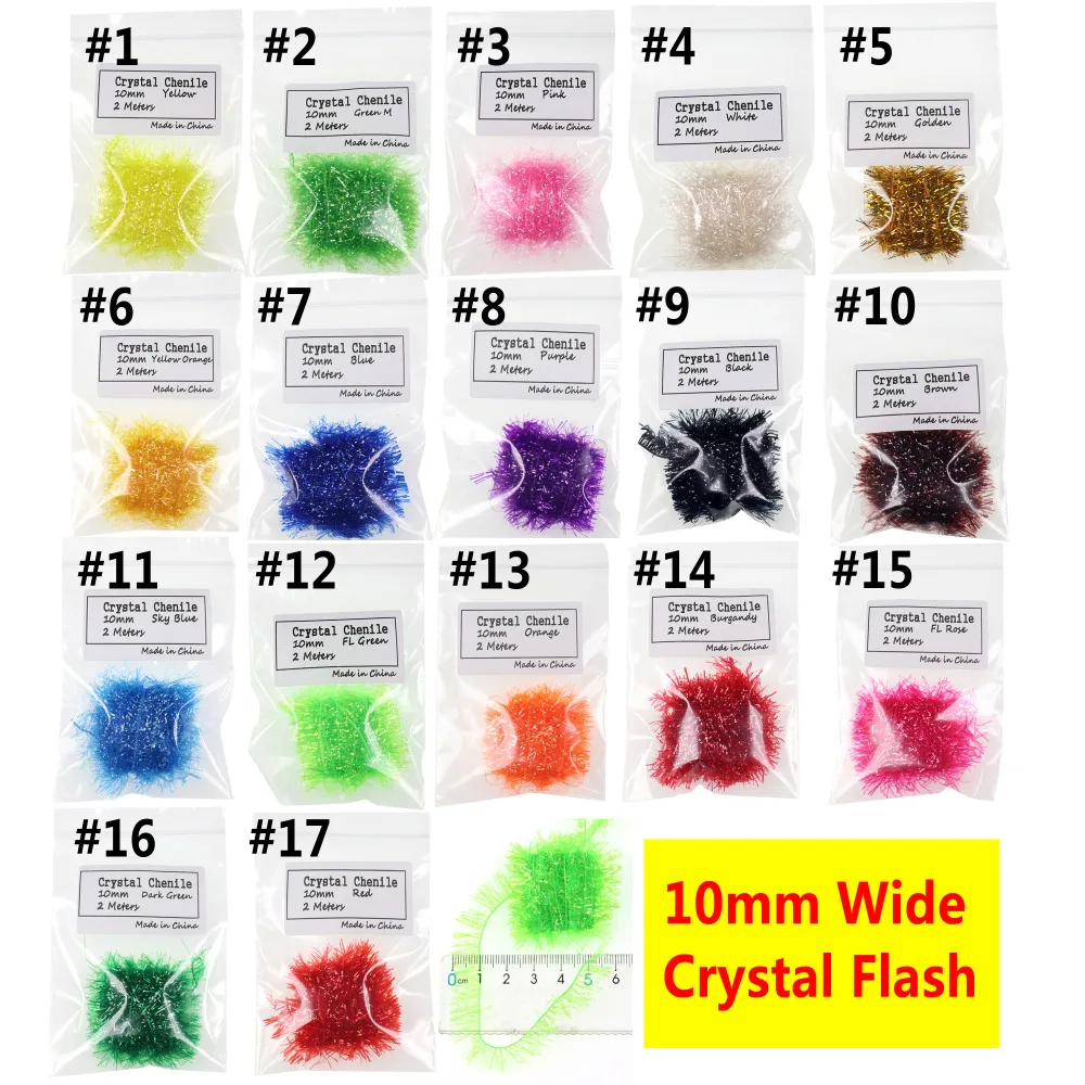 Bimoo 2 paquetes de 10mm atado de moscas cristal Flash chenilla Hackle Flasher para Streamer huevo salmón trucha atado de moscas Material FL verde - imagen 2