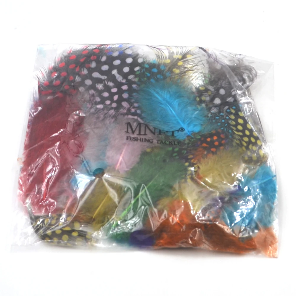 MNFT-Combo de plumas de pollo y perlas de Guinea, colores mezclados, Material para atar moscas, señuelo de insectos para pesca con mosca, DIY, 50 unids/lote - imagen 4