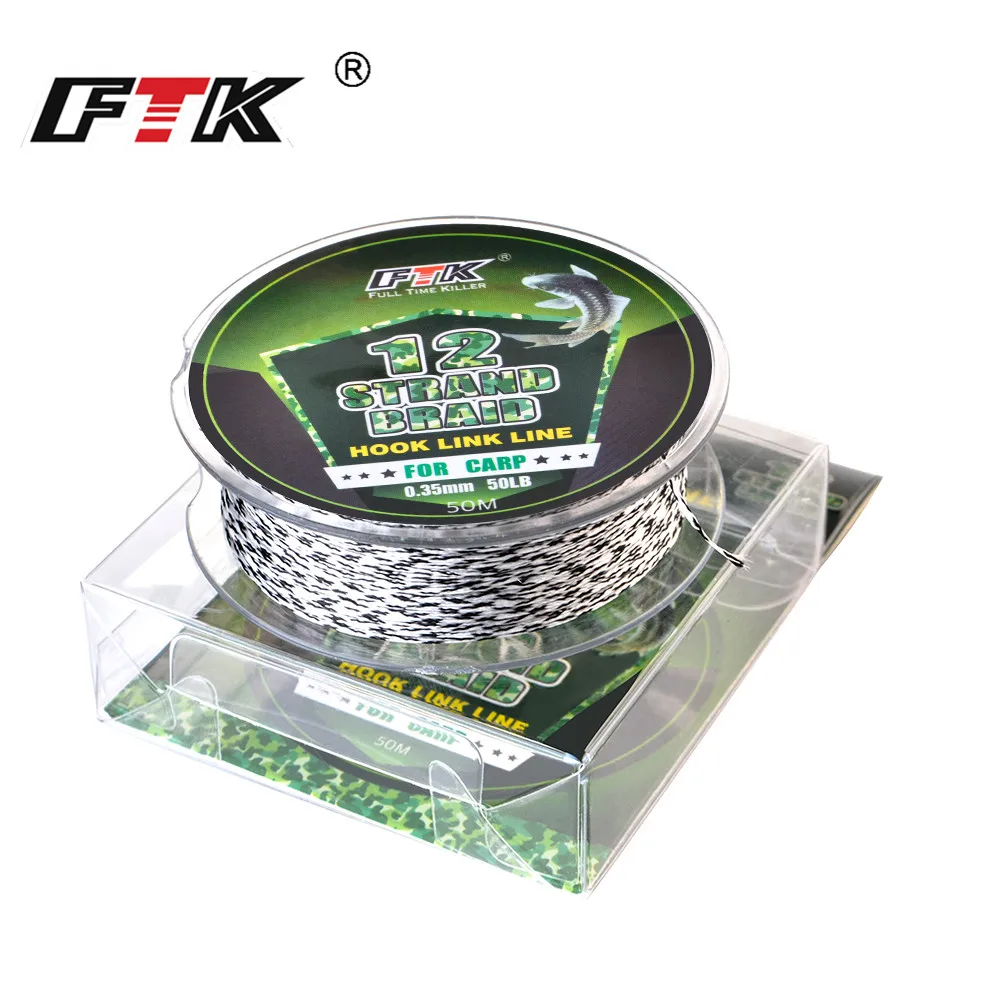 FTK 50m 12 hebras línea de pesca líder carpa PE línea trenzada aparejos de pelo 30LB 40LB 50LB alimentador accesorios de pesca - imagen 5