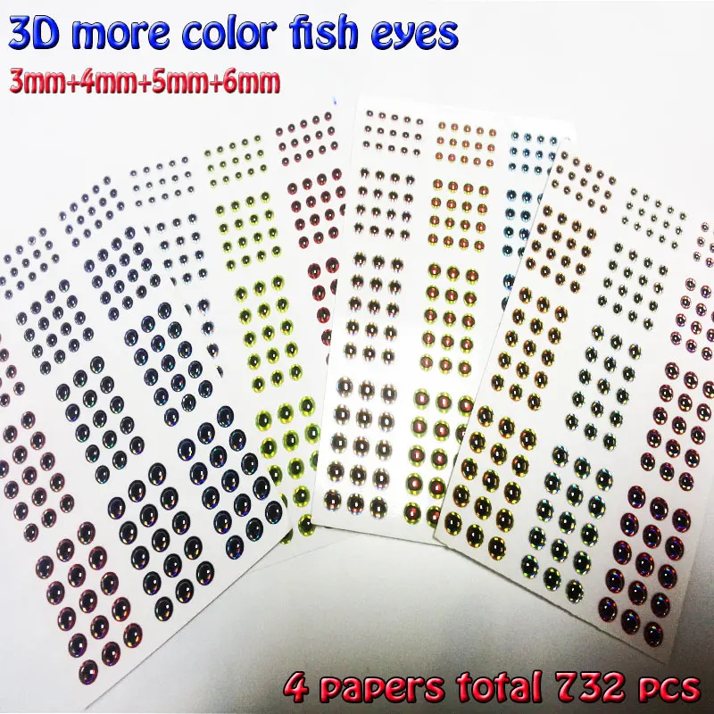 2014 ojos de pez calientes ojos de señuelo de pesca 3D mezclan más colores tamaño 3mm-6mm cantidad de ojos de pez mosca: 4 papeles en total 732 unids/lote