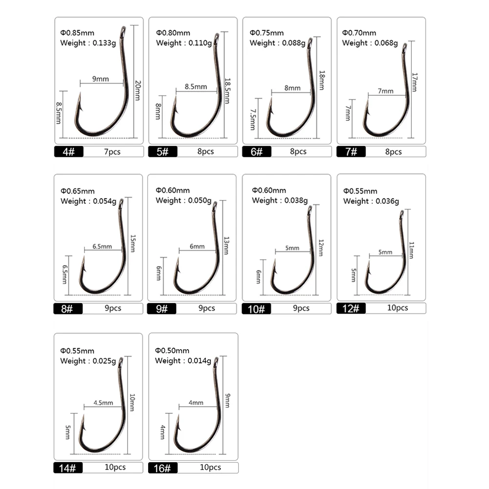 Juego de anzuelos de pesca individuales con anillas MARUSEIGO, 3 paquetes, 21-30 Uds., anzuelo de carpa de acero rico en carbono 4-16 #   Anzuelo de carpa con púas y ojo
