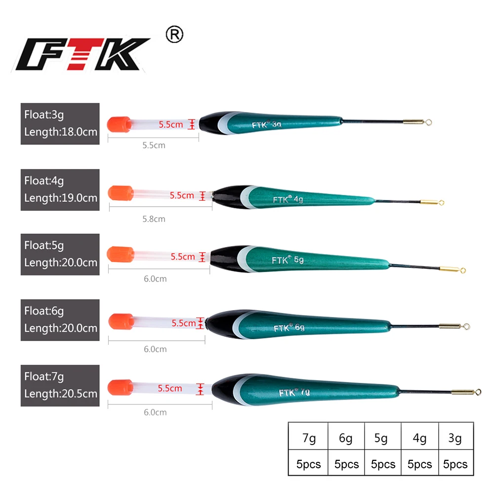 FTK 5 uds flotador de abeto Barguzinsky 3g-7g flotador de pesca longitud 18cm-20,5 cm boya flotante Vertical aparejos de pesca para pesca de carpa - imagen 3