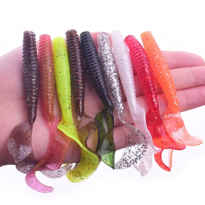 Cebos blandos de Pesca de gusano de cola larga, 5 uds., 80mm, 4,3g, Jig Wobblers, olor a pescado con sal, señuelos de silicona, lubina, carpa, Lucio, aparejos de Pesca - imagen 3