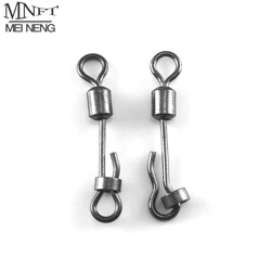 MNFT 6 uds cambio de bloqueo rápido enclavamiento giratorio Snap pesca de carpa conector desmontable de acero níquel negro tamaño 30mm aparejos terminales