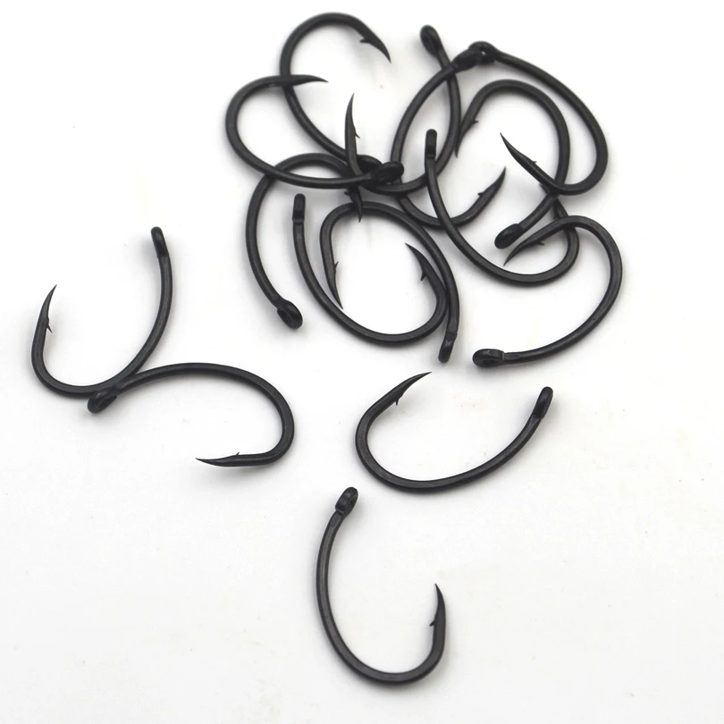 MNFT 20 unids/lote, anzuelo de carpa con revestimiento antiadherente Tteel de alto carbono, anzuelos de púas negros mate con ojos de pesca Yn para pesca de carpa - imagen 4