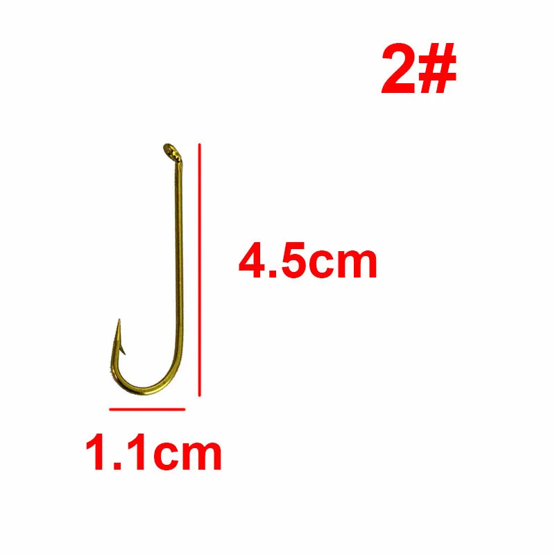 JSM-anzuelos de pesca de acero al carbono, 200 unids/lote, aparejos de pesca de carpa de vástago largo, té/oro, tamaño 2 4 6 8 10 - imagen 2