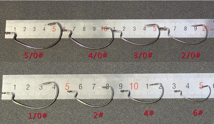 Anzuelo de gusano de pesca de alta calidad, anzuelo de acero rico en carbono, señuelo suave, anzuelos de púas, tamaño 6 # -5/0 #   Lote 8 Piezas - imagen 4