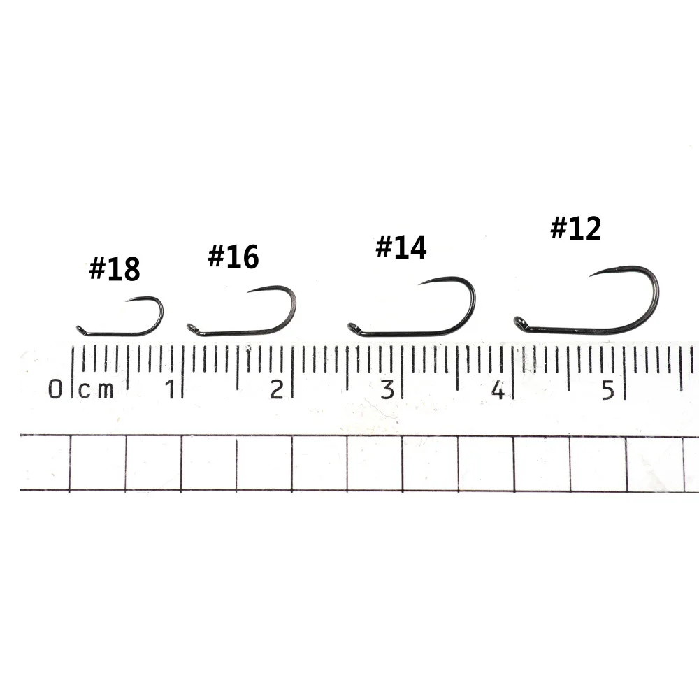 Bimoo-anzuelos de mosca seca para pesca, anzuelos para atar truchas, tamaño 12 14 16 18, Color níquel negro, 20 unidades - imagen 2