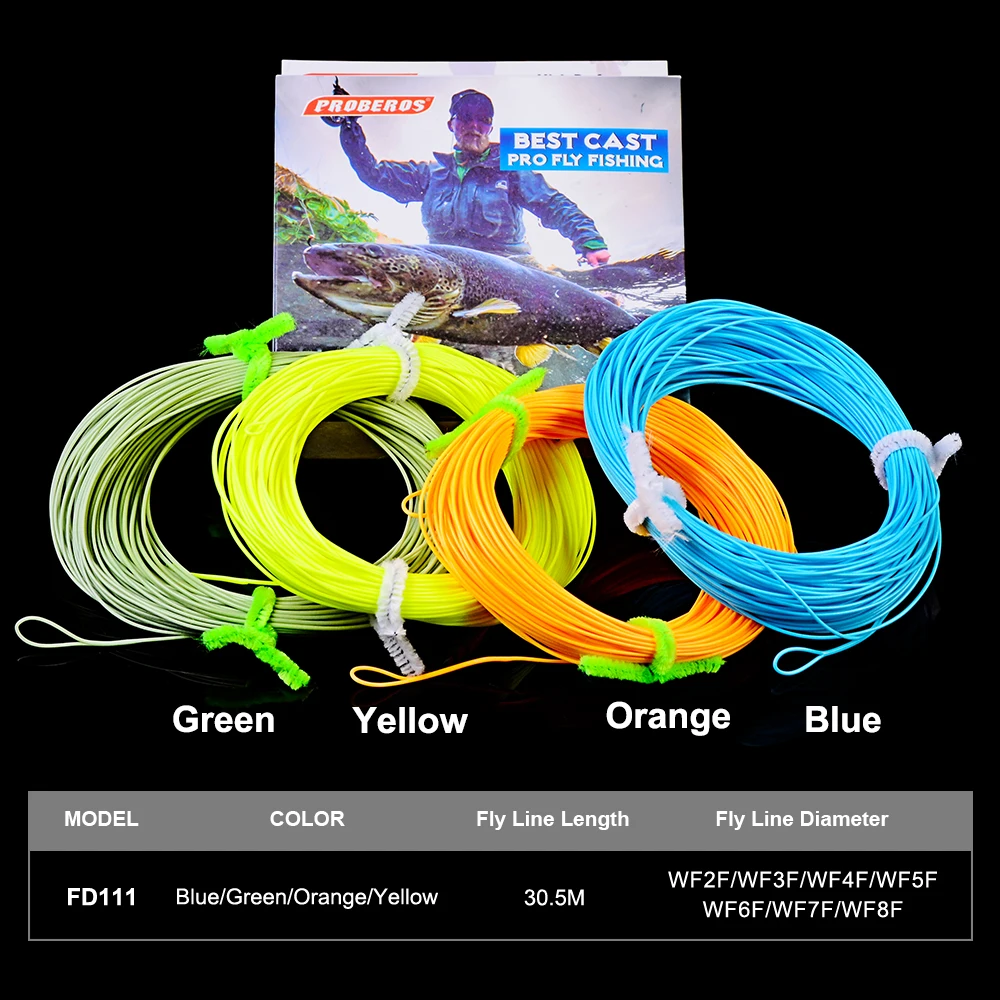 Línea de pesca con mosca flotante, hilo de pescar con mosca, Color verde musgo, naranja, amarillo, verde azulado, 100 pies de peso, WF-2F/3F/4F/5F/6F/7F/8F, 1 unidad - imagen 2