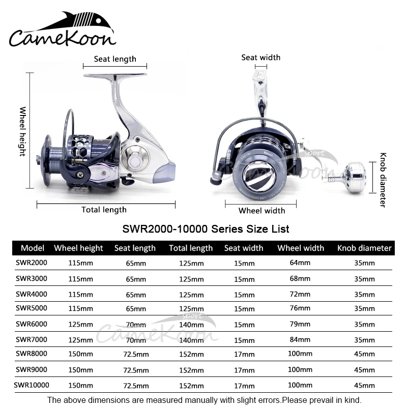 CAMEKOON-carrete giratorio 5,2: 1/4, 9:1/4,1: 1, marco de aluminio y bobina de lubina de juego grande, arrastre de 10KG, carrete de pesca de carpa de Surf de agua salada - imagen 4