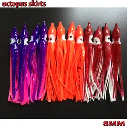 Señuelos de Pesca de silicona suave de 3 colores mezclados, falda de pulpo de plástico, la longitud es de 8CM, número: 12 Uds./lote, 2017