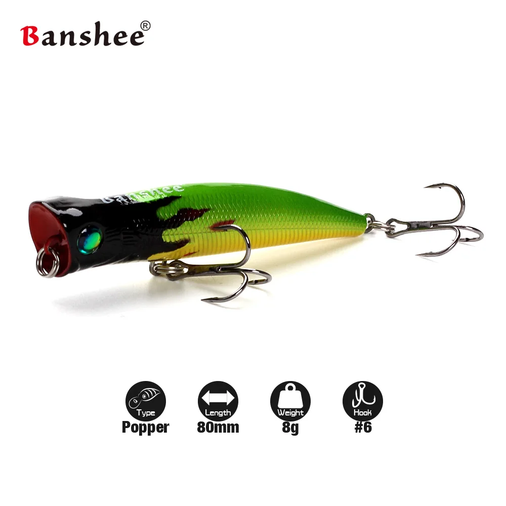 Banshee-señuelo de pesca duro Artificial Wobbler, 80mm, 8g, VP02, sonido, 6 colores, agua dulce, lubina, Popper, 6 unids/lote - imagen 5